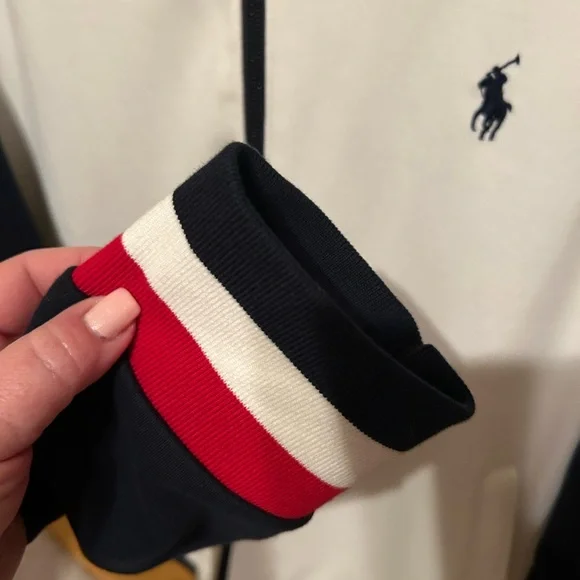 Polo Ralph Lauren women's full zip track jacket white navy blue sleeves red trim - Picture 5 of 10